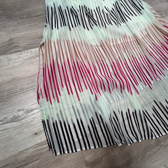 Alice + Olivia Pleated Silk Chiffon Maxi Dress Pastel Stripe Size Small - Picture 4 of 9